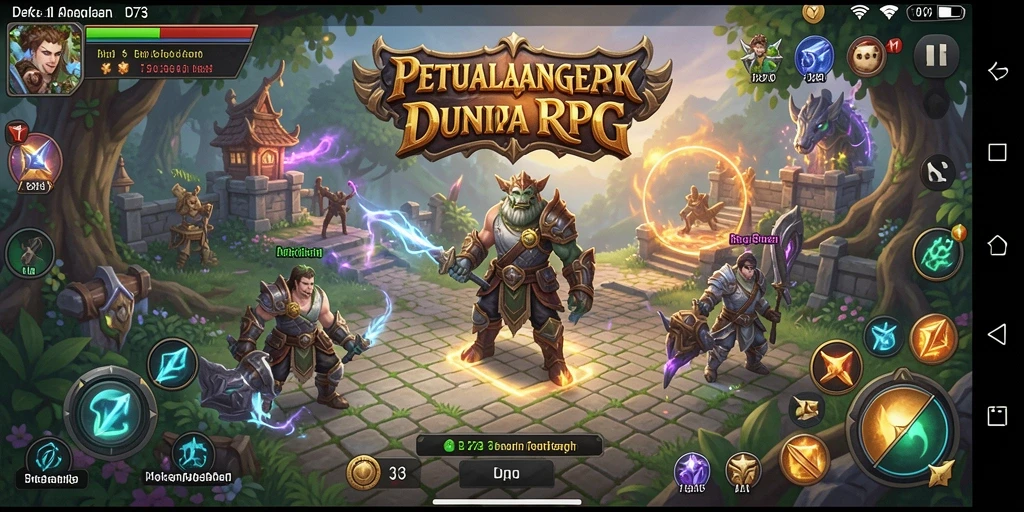 Tampilan gameplay D73 yang menampilkan pertempuran seru di dunia RPG.