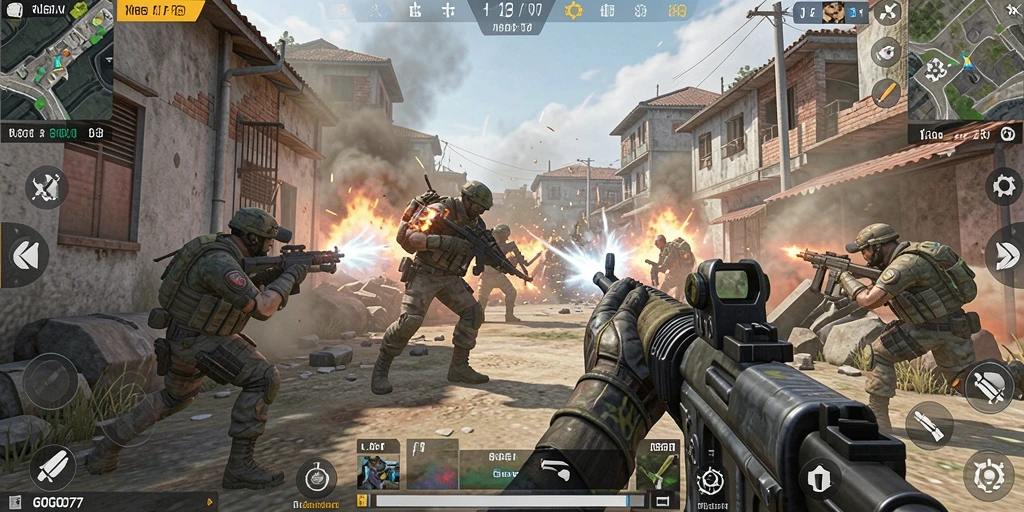 Screenshot GOGO77 menampilkan aksi intens dalam pertempuran FPS.