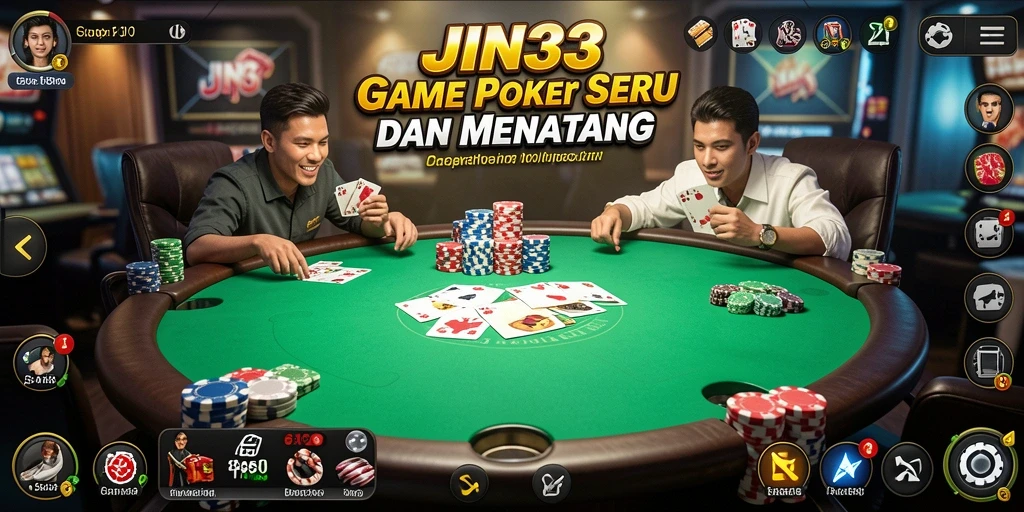 Screenshot gameplay JIN33 menampilkan aksi poker yang seru dan interaktif.