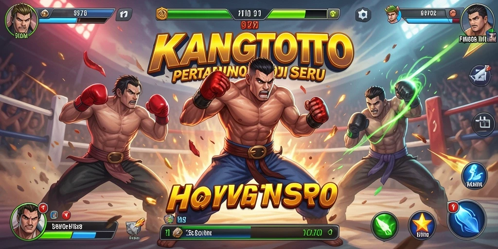 Screenshot gameplay KANGTOTO menampilkan pertarungan seru antar karakter.