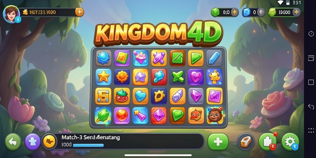 Tampilkan gameplay seru KINGDOM4D dengan puzzle Match-3 yang menantang.