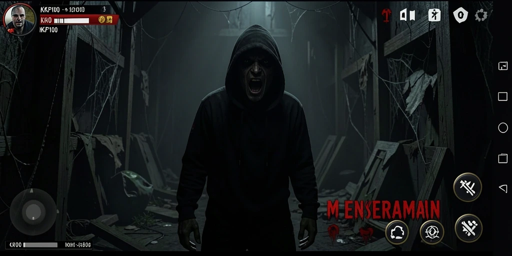 Tangkapan layar utama KPK100 menunjukkan gameplay horror yang menegangkan.