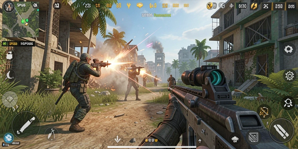 Screenshot menunjukkan gameplay seru SP666 dengan aksi tembak-menembak yang intens.