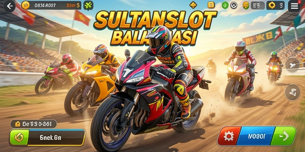Tampilan gameplay memukau dari SULTANSLOT saat balapan motor.